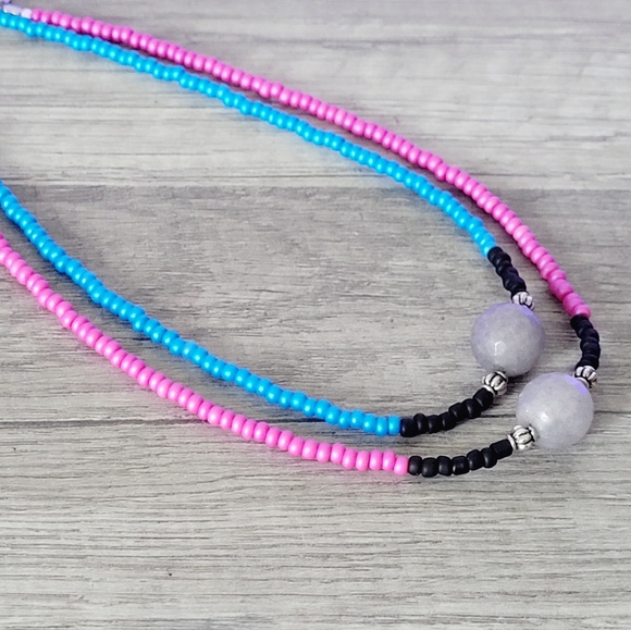 Adjustable 2 strand seed bead & quartz beaded choker necklace, 13" - 17" - Picture 4 of 8